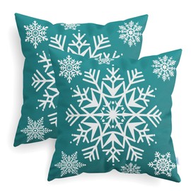 CaliTime Pack of 2 Cozy Fleece Throw Pillow Cases Covers for Couch Bed Sofa Christmas Snowflakes 18 X 18 Inches Teal