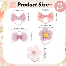 Pack of 10 Cute Hair Bobbles with Bow, Pink Elastic Hair Bands, Cute Flower Hair Scrunchies for Baby Girls, Toddlers, Accessories