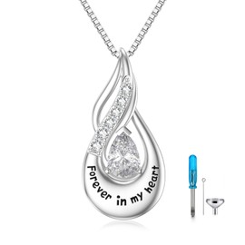 Flpruy Cremation Jewelry Urn Necklace for Ashes for Women- Sterling Silver Teardrop Cubic Zirconia Infinity Memorial Necklace Cremation Jewelry for Ashes Forever in My Heart Ashes Keepsake Necklace