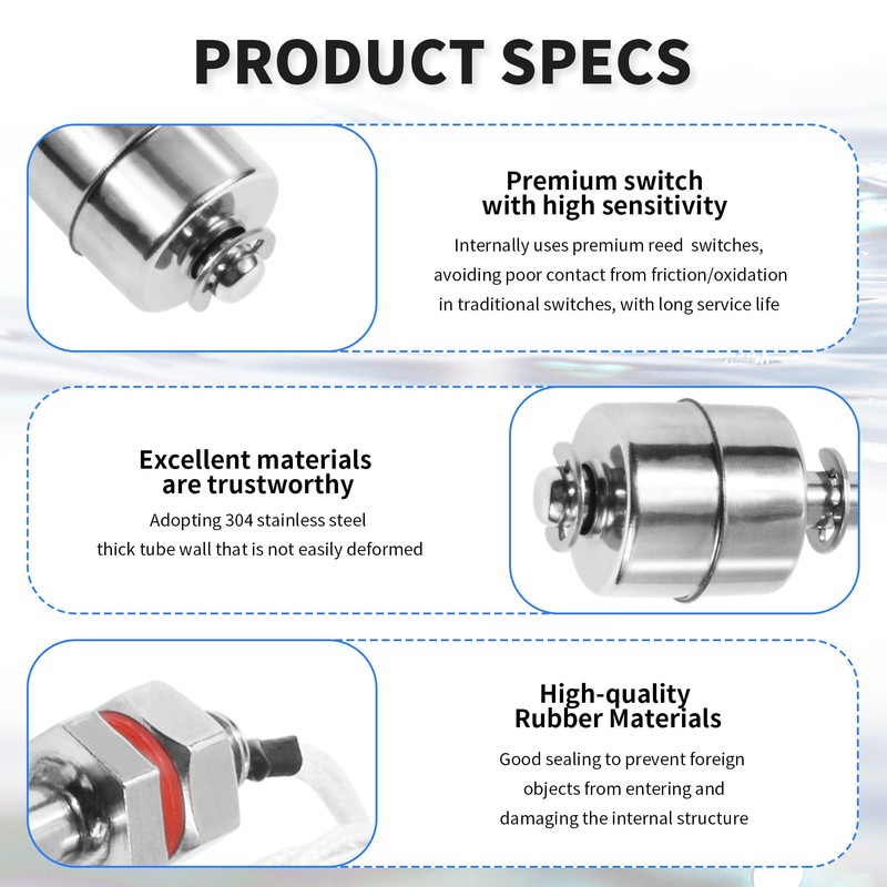 FOCMKEAS Stainless Steel Float Switch Water Level Sensor Side Mounted