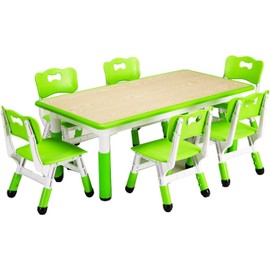 Garvee Kids Table and 6 Chair Set,47 Inches Modern Height Adjustable Toddler Table and 6 Chairs Set with Non-Slip Desk Legs&Organizer Graffiti Desktop,Preschool Activity Art Craft Tables for 6(Green)