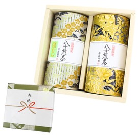 Household Gift Tea Premium Yame Tea with Gold and Silver Classic Character Tea Tin Included, Special Sencha 6.0 oz (170 g), Advanced Deep Steamed Tea 6.0 oz (170 g), Tea Canister, Iwasakien Seicha,