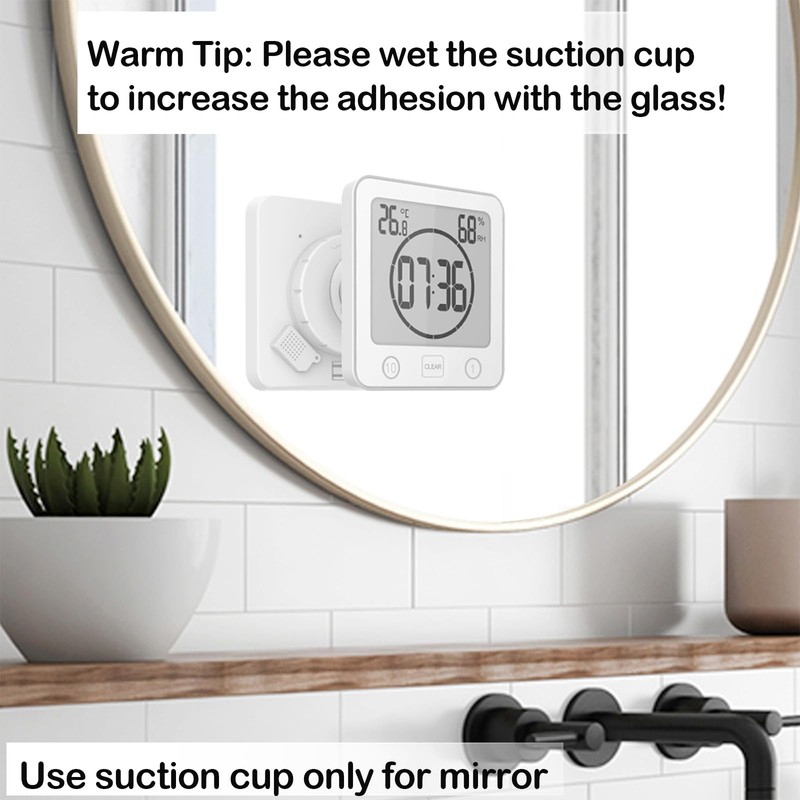 Waterproof Hanging Wall Clock Shower Timer, Large Digital Bathroom Alarm