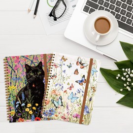 XFN 2Pcs Spiral Notebook, Floral Butterfly Cat College Ruled Spiral Notebook, Multi Subject Notebooks, 120 Ruled Pages Hardcover Journals for Writing Travel Business, Cute Notebooks for Women