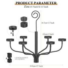 smtyle Tea LED Light Black Chandelier Tealight Candle Holders for Outdoor Gazebo Set of 6 Tealight Candles Metal Wall Sconce for Hanging Wedding Decoration