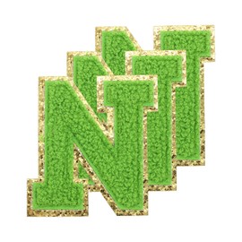 sourcing map Chenille Letters N Patches Large Size 80mm/3.15 Inch Iron-on Letters N Patches Golden Glitter Embroidered Patches for Clothing, Shoes, Hats, Backpacks Pack of 3(Green)