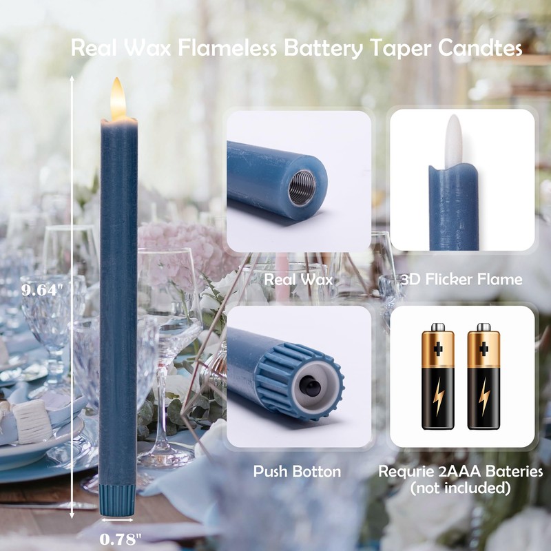 SEHNSY Flameless Taper Candles with Remote, Real Wax Battery Operated