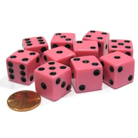 Set of 10 Six Sided D6 16mm Standard Dice Pink by Koplow Games