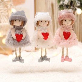 Foraineam 3 Pieces Valentine Hanging Angel Doll, Christmas Tree Door Wall Hanging Ornaments, Plush Doll Crafts Elves Pendants for Xmas Home Party Decoration