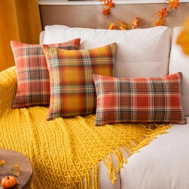 AQOTHES Fall Plaid Yellow Throw Pillow Covers 18x18 Inch, Set of 2 Autumn Decorative Throw Pillows for Couch Sofa Bed Living Room Home Decor, Accent Pillow Cases for Farmhouse Couch Cushion Covers