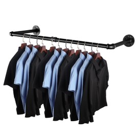 AddGrace Industrial Pipe Clothes Rack Black Wall Mounted Clothing Rack for Hanging Clothes 34.5 Inch Multi-Purpose Garment Bar for Wardrobe and Laundry Room 1 Pack