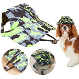 Shyllin Dog Baseball Hat, Adjustable Dog Cap with Ear Holes, Pet Outdoor Caps, Breathable Sun Hats for Small, Medium and Large Dogs (Green, M)