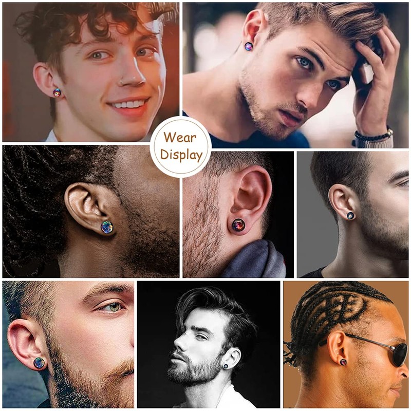SIISPRI 6Pairs Galaxy Mens Earrings Set Hypoallergenic Surgical Stainless Steel