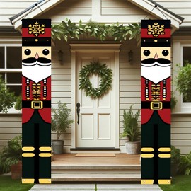 Saoplasa 2PCS Nutcracker Porch Banners 71 x 12 Inch Christmas Door Decorations Red and Green Soldier Hanging Signs for Holiday Front Entryway Winter Wall Decor Xmas Party Fireplace Yard Display