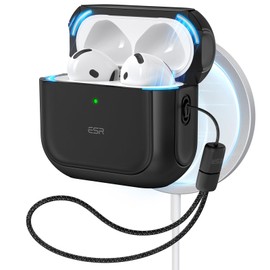 ESR for AirPods 4 Case, Compatible with AirPods 4th Generation Case (2024) (USB-C), Compatible with MagSafe, Drop Protection Cover with Lanyard, Magnetic Lid Lock, Orbit Hybrid Series, Black