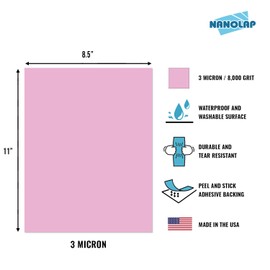 NANOLAP PSA Lapping Film, 5 Pc 3 Micron (8,000 Grit) Adhesive Polishing Paper, 8-1/2” x 11” Microfinishing Fine Sanding Paper, Sanding Film for Scary Sharp Sharpening System, Aluminum Oxide AO