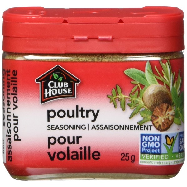 Club House, Quality Natural Herbs & Spices, Poultry Seasoning, Plastic Can, 25g