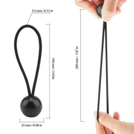 ZEONHAK 50 PCS 4 Inch Bungee Ball,10cm Bungee Cord with Ball, Flag Bungees Ties for Camping Tarp, Tarpaulin, Black