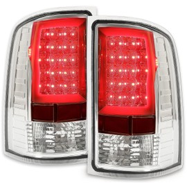 HECASA LED Pair Tail Lights Assembly Compatible with 2007-2014 GMC Sierra 1500 2500HD 3500HD Replacement for GM2800208 GM2801208 Tube Bar Rear Lamp Driver&Passenger Side - Clear Lens Chrome Housing