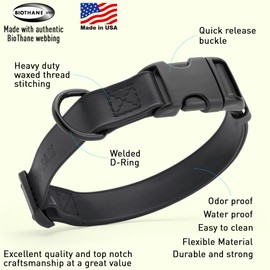 Dogline Biothane Waterproof Dog Collar with Quick Release Buckle Strong Coated Nylon Webbing with Odor- Proof for Easy Care Easy to Clean Fits Small Medium or Large Dogs, Black 1" W 15-23" L