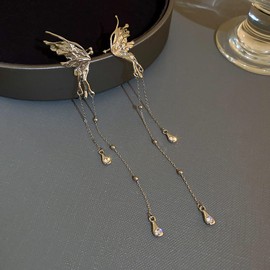 Ear Cuff Earrings for Women Butterfly Wing Ear Clip Non Pierced Ear Wrap Earrings Long Tassel Earrings Jewelry Gift for women