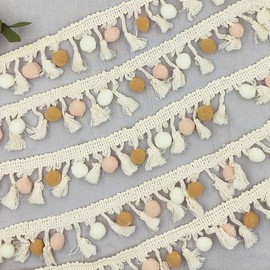 WANYI 1M Pom Pom Trim Pompoms Trims and Ribbons for Sewing Fringe Trim with Pom Poms Ball Fringe Trim Tassel Trim Sewing Accessories for Crafts Curtains Clothing Party Decoration (11)