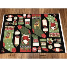Timeless Treasures Santas gifts stockings and tags quilters cotton Fabric Panel Debbie Mumm