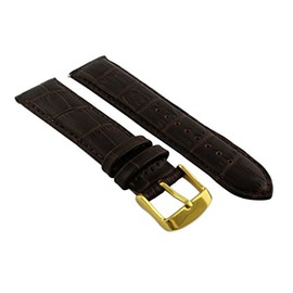 24mm Brown Genuine Leather Mock Croc Watch Strap Band Mens Crocodile Padded Gold Buckle