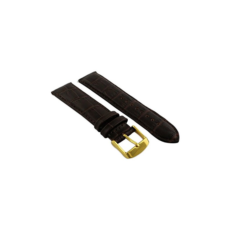 24mm Brown Genuine Leather Mock Croc Watch Strap Band Mens