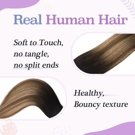 Sindra Clip in Hair Extensions Real Human Hair Balayage Clip in Extensions Natural Black Ombre Brown with Caramel Blonde 20 Inch 120g 6pcs Extensions Human Hair C20#1B/4/27