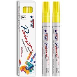 TFIVE Yellow Permanent Paint Marker Pens - 2 Count Oil Based Marker Pen, Medium Tip, Waterproof & Quick Dry, for Office, Art projects, Rock Painting, Ceramic, Glass, Wood, Plastic, Metal, Canvas