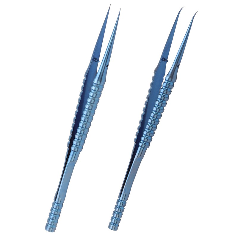 2 Pcs Fine Tipped Tweezers Straight Tip Bent Tip Titanium