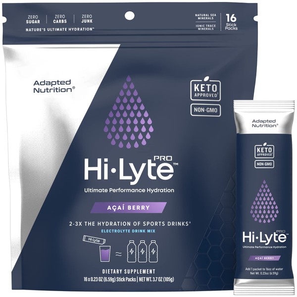 Hi-Lyte Pro Hydration Packets, 16 Individual Drink Packets | Acai Berry | Electrolyte Powder Drink Mix | Electrolyte Multiplier Powder Packets | Zero Sugar, 0 Carb, 0 Calorie
