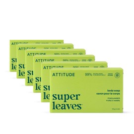 ATTITUDE Body Soap Bar, Natural Origin, Protects and Softens Dry Skin, Watercress, Indian Cress & Olive Oil, EWG Verified & Vegan, Pear & Amber, 4 Oz (Pack of 6)