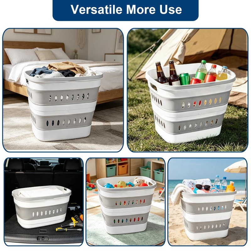 46L/12 Gal Collapsible Laundry Baskets, Foldable Hamper with Handles, Plastic