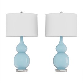 Lavish Home Table Lamps – Set of 2 Ceramic Double Gourd Vintage Style for Bedroom, Living Room or Office with Energy Efficient LED Bulbs (Blue)