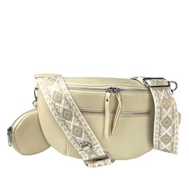 Bum Bag with Pattern Strap & Coin Purse, Belt Bag for Men and Women, Shoulder Bag, Fashion Waist Bag, 3238, beige, Shoulder bum bag with wide carrying strap and coin purse