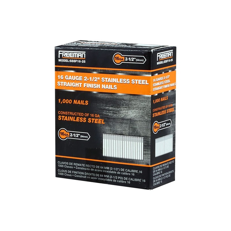 Freeman SSSF16-25 16-Gauge 2-1/2" Glue Collated Stainless Steel Straight Finish