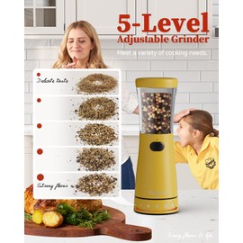Electric Salt and Pepper Grinder Set with Storage Base, Stainless Steel Rechargeable Salt and Pepper Grinder Set with 4.5 oz Large Capacity, 1.8" Wide Mouth, Adjustable Coarseness, Ideal for Kitchen