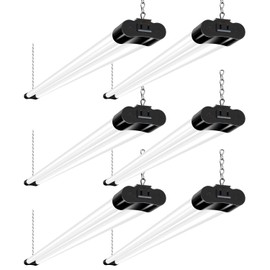 hykolity 6 Pack 4FT Linkable LED Shop Light for Garage, 6500lm, 4FT 60W Utility Light Fixture, 5000K Daylight LED Workbench Light with Plug, Hanging or Surface Mount, Black - ETL