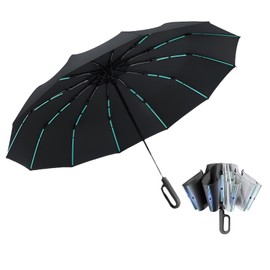 Vonmerie Pocket Umbrella, Resistant to Storms and Heavy Rain, with Hook for Easy Carry, Automatic Compact with One Button Open and Close Automatically, black