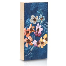 Manual Oil Painting USB 2.0 Flash Drive Data Storage Memory Stick Wooden Thumb Drive Small Size - 1.10 x 0.35 x 2.36 Inch (Flower in Water, 32, GB)