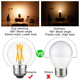 Arberlic G16.5 light bulb LED,4W E26 LED bulb dimmable Equivalent E26 40 watt light bulb,Warm white 2700K,400lm,CRI85+,AC120V,Edison style,clear glass,flicker free,Pack of 6