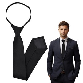 Ennoxwi Men's Tie Pre-Tied Adjustable Ties with Zip Black Business 8 cm for Wedding Office or Graduation Party