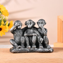 3 Wise Monkeys Statues, Hear No Evil, See No Evil, Speak No Evil Monkey Statue, Home Decorations Office Ornament Jungle Figurines Gift Collection (Silver)