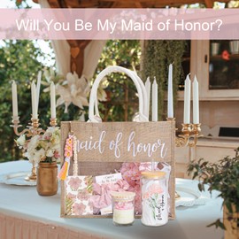 pengtai Maid of Honor Proposal Gifts Bag,Will You Be My Maid of Honor Tote Bag Glass Cup Proposal Gifts for Wedding Day