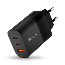 NGS BUD 65W Ultra Fast Wall Charger with 3 Ports USB-C (PD & PPS 65W) USB-A (QC 3.0 18W) Compact and Portable for Smartphones Tablets Laptops Fireproof GaN Materials Safe Simultaneous Charging