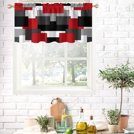 AAtter Red Black Kitchen Valance Curtain for Window Burgundy Rectangle Gothic Geometric Aesthetic Retro Art Small Short Home Living Room Bedroom Bathroom Drapes Fabric 1 Panel, 52" W x 18" L, Modern