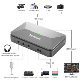 Newmowa 1080P Audio Video Capture Card, USB 3.0 HDMI Video Capture Device for Gaming Teaching Live Streaming Video Recorder, Compatible with Windows Mac OS System OBS Zoom