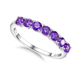 CAIDIKA Amethyst Band Ring 925 Sterling Silver Stackable Birthstone Rings for Women 5A Cubic Zirconia Purple Eternity Band 7 Stone Ring Wedding Bands for Men, Size 9